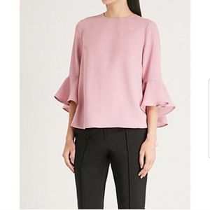 NWT Ted Baker Juula Waterfall-sleeve Crepe Top In Dusky Pink Size 0